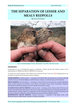 Identification of LESSER and MEALY REDPOLLS for Perusal