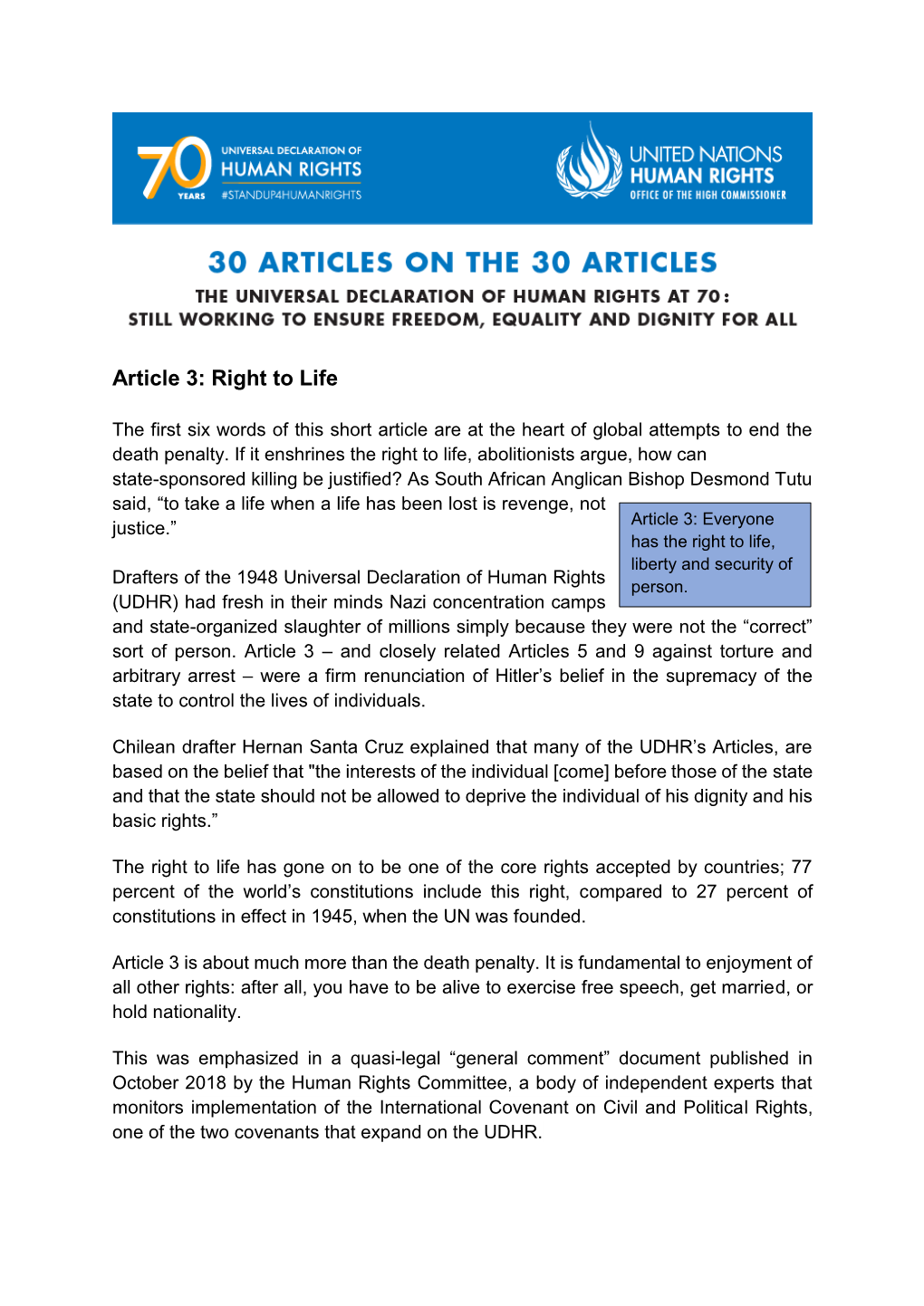 Article 3: Right to Life