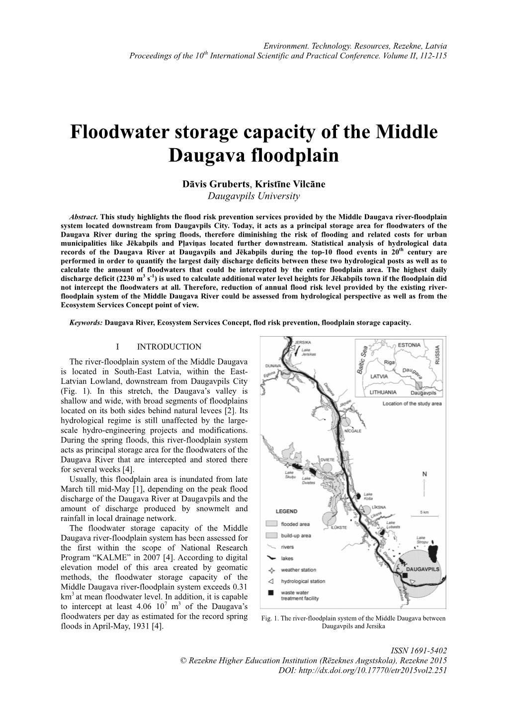 Floodwater Storage Capacity of the Middle Daugava Floodplain