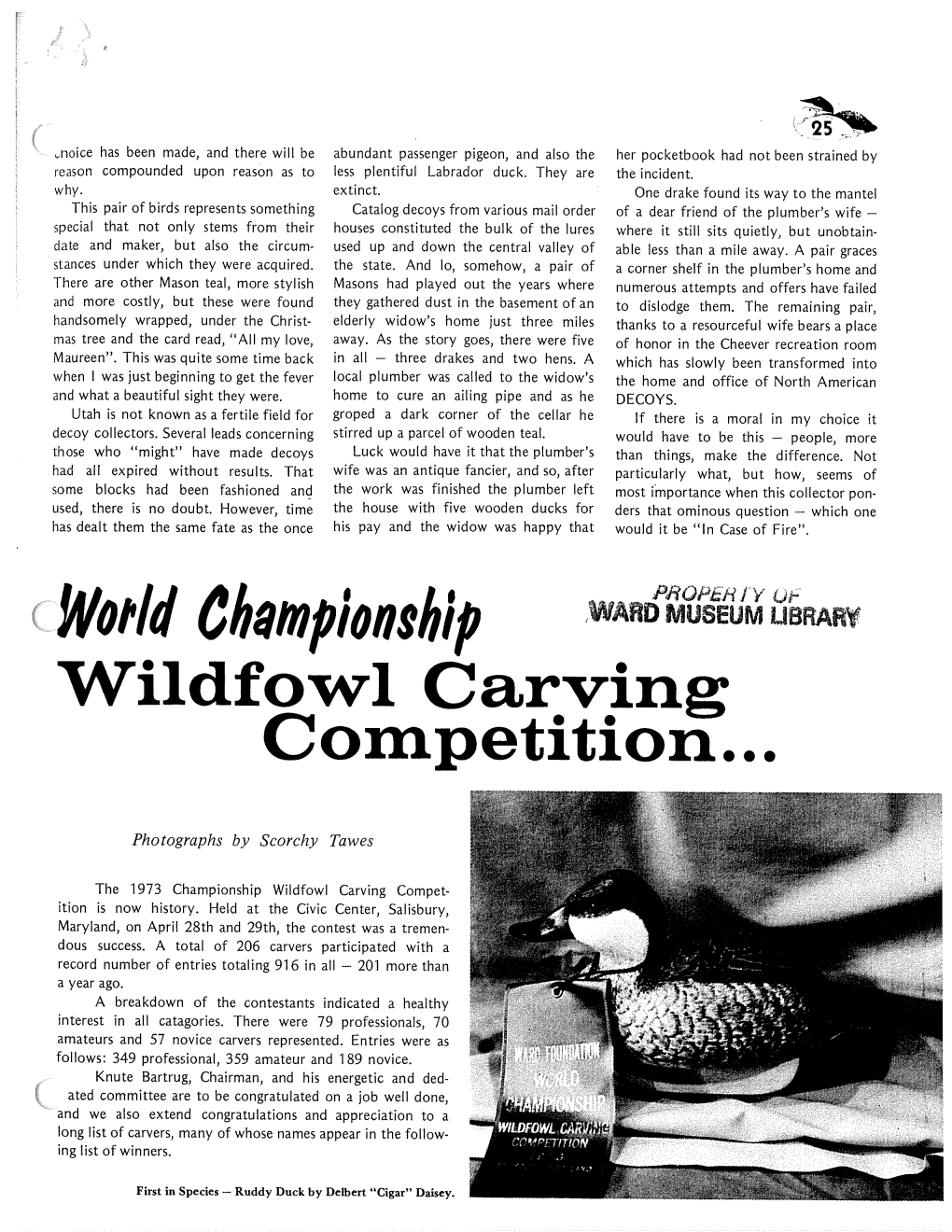 Wotlil Championship WARD MUSEUM UBRARY Wildfowl Carving Competition