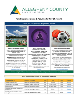 Park Programs, Events & Activities for May 24-June 10