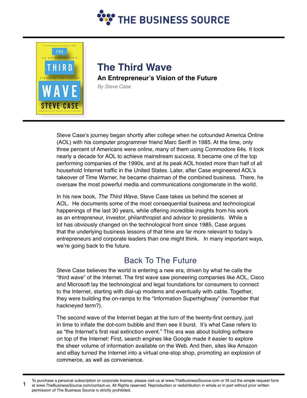 The Third Wave an Entrepreneur’S Vision of the Future by Steve Case