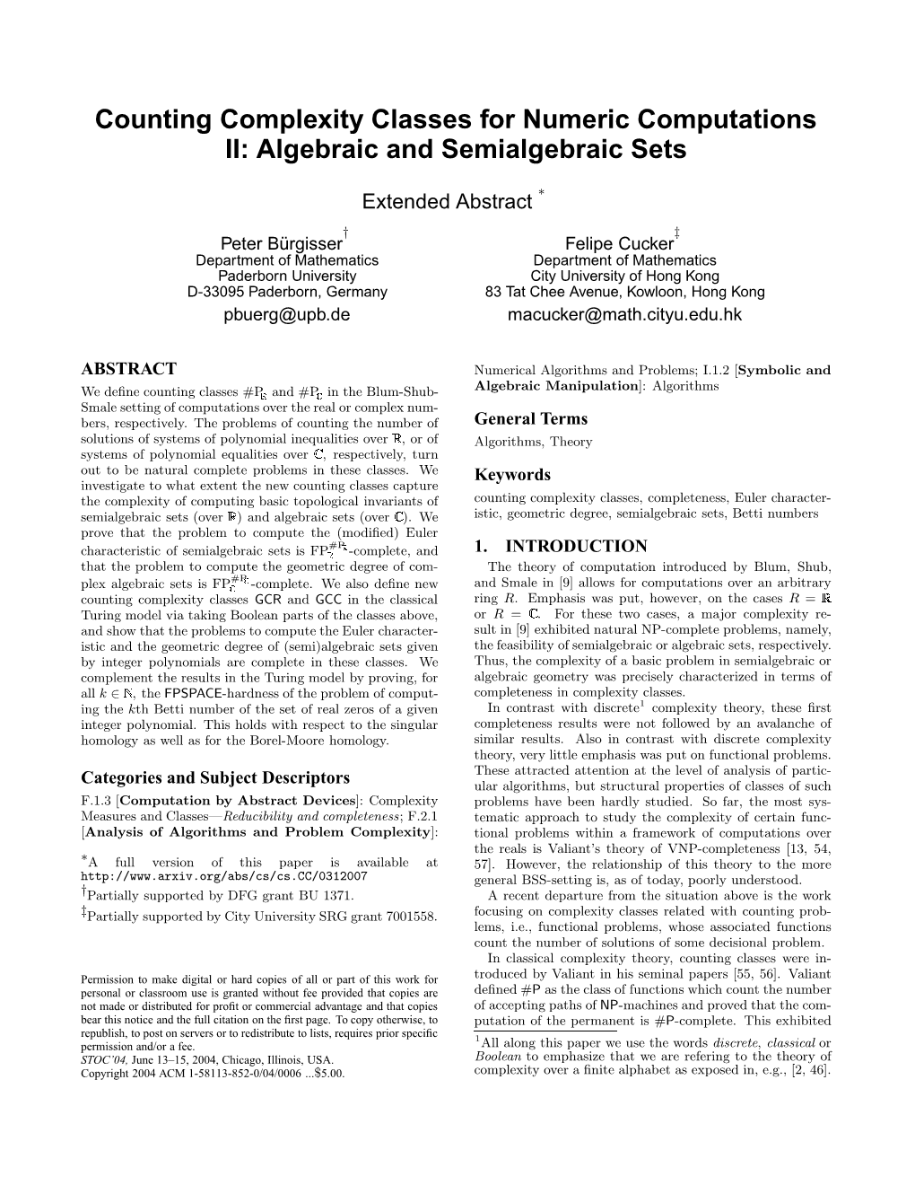 Counting Complexity Classes for Numeric Computations II: Algebraic and Semialgebraic Sets