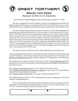 GREAT NORTHERN R BRASS CAR SIDES Passenger Car Parts for the Streamliners Great Northern 82' Rebuilt Baggage-Express-Mail Storage Cars [Item No