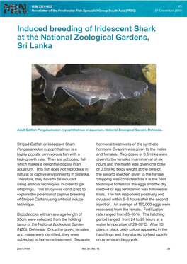 Induced Breeding of Iridescent Shark at the National Zoological Gardens, Sri Lanka