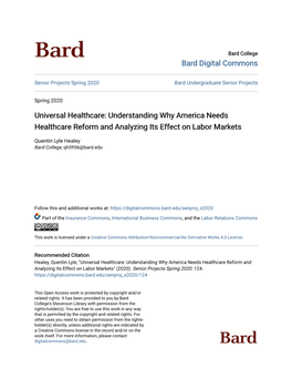 Universal Healthcare: Understanding Why America Needs Healthcare Reform and Analyzing Its Effect on Labor Markets