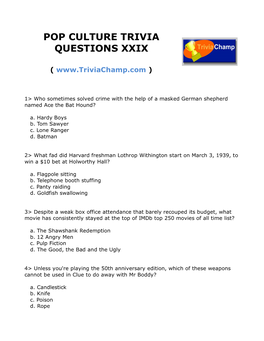 Pop Culture Trivia Questions Xxix