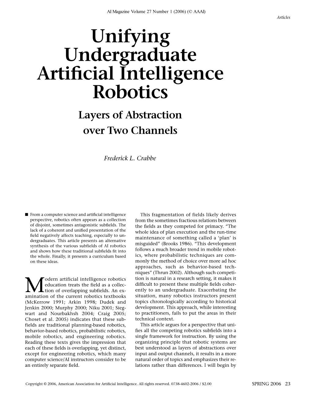 Unifying Undergraduate Artificial Intelligence