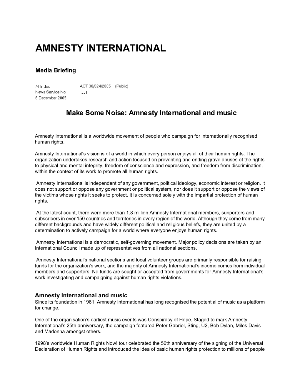 Make Some Noise: Amnesty International and Music