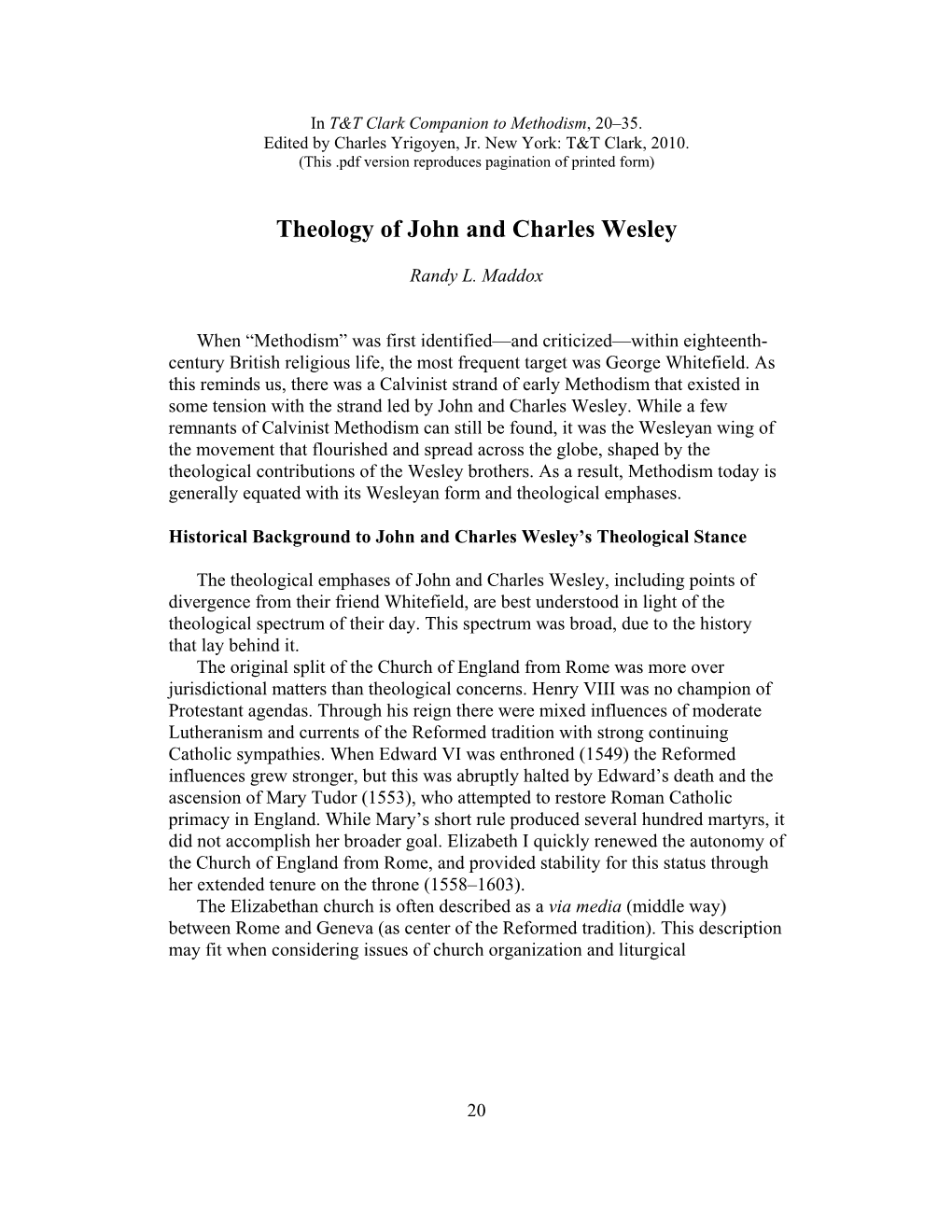 Theology of John and Charles Wesley