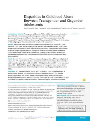 Disparities in Childhood Abuse Between Transgender and Cisgender Adolescents Brian C