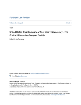 United States Trust Company of New York V. New Jersey―The Contract Clause in a Complex Society