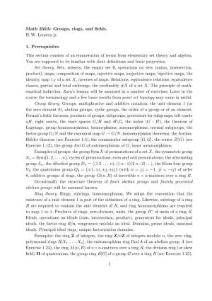 Math 250A: Groups, Rings, and Fields. H. W. Lenstra Jr. 1. Prerequisites