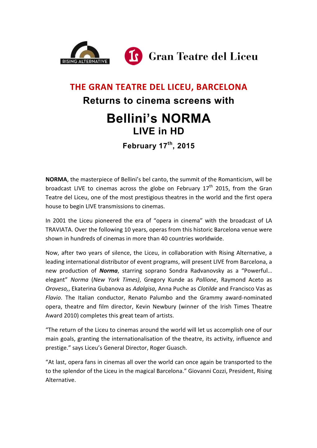 NORMA LICEU Press Release