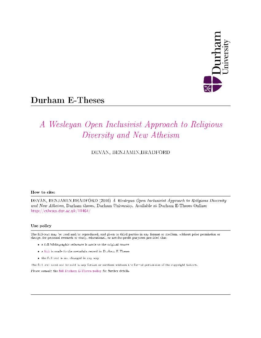 A Wesleyan Open Inclusivist Approach to Religious Diversity and New Atheism