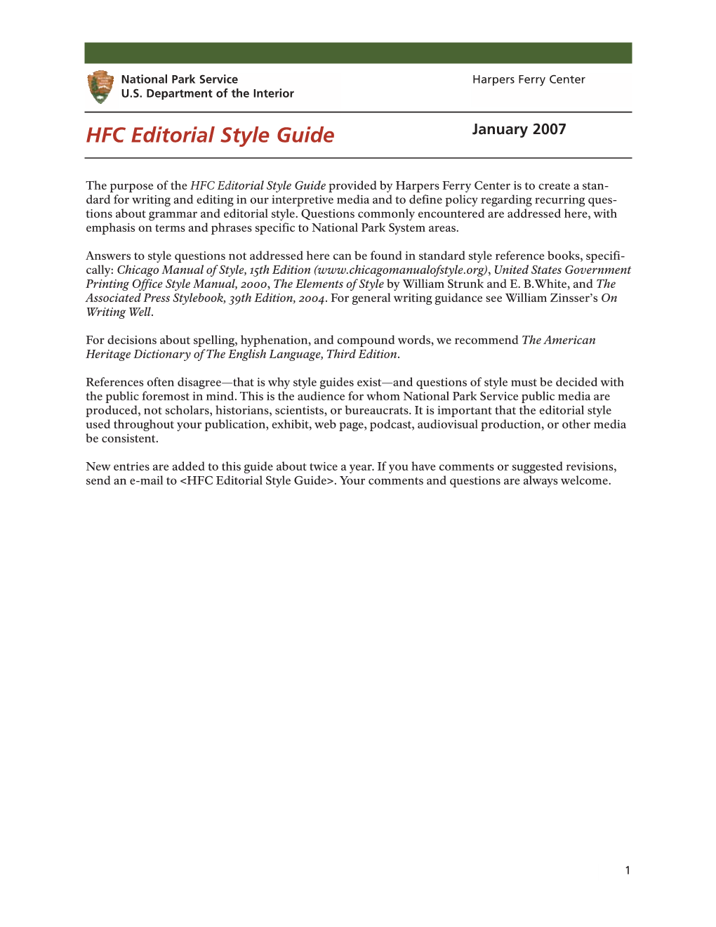 HFC Editorial Style Guide January 2007