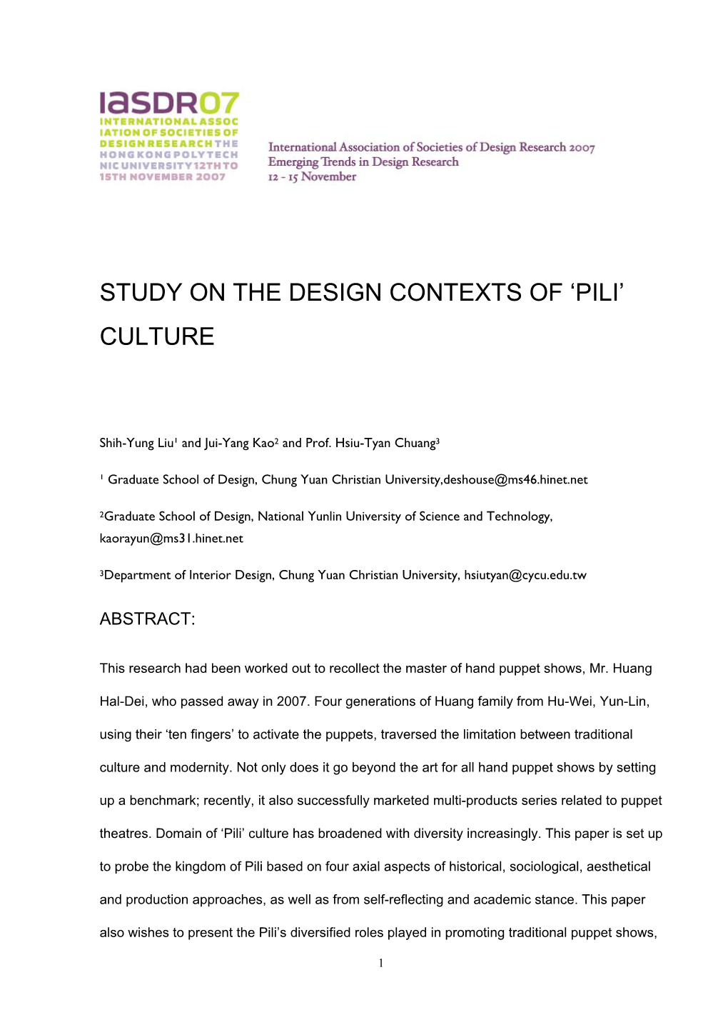 Study on the Design Contexts of 'Pili' Culture