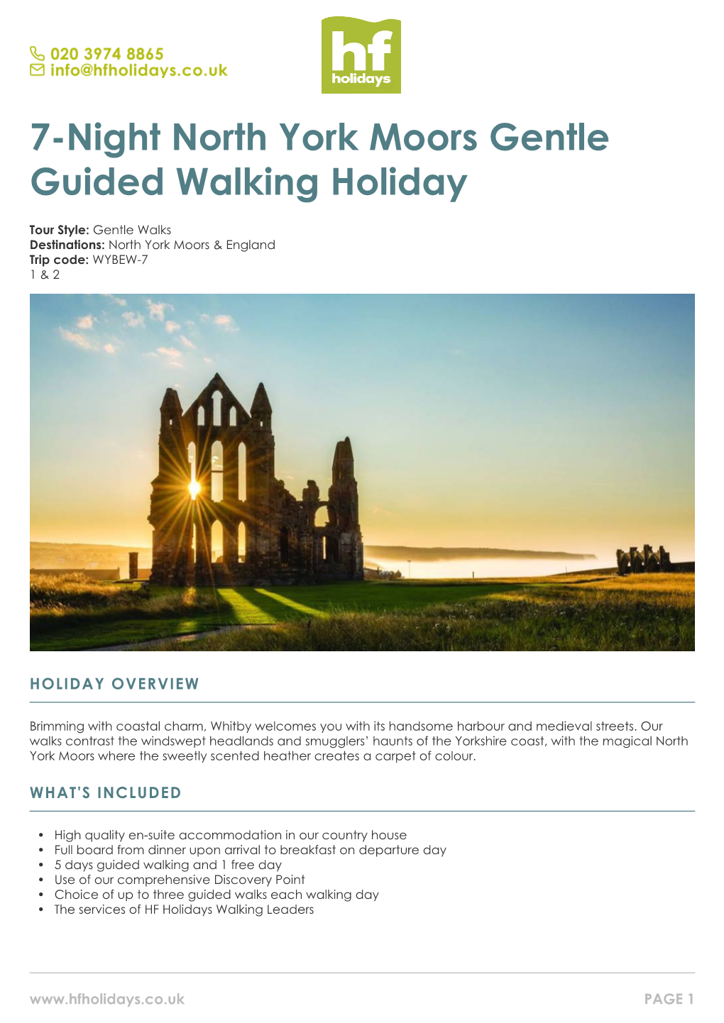 7-Night North York Moors Gentle Guided Walking Holiday