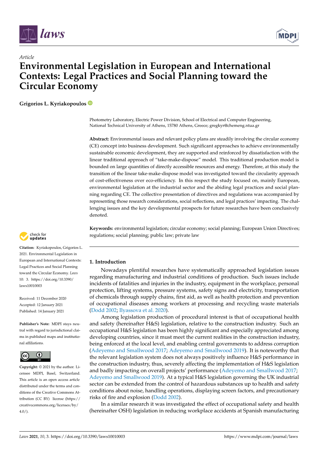 Environmental Legislation in European and International Contexts: Legal Practices and Social Planning Toward the Circular Economy