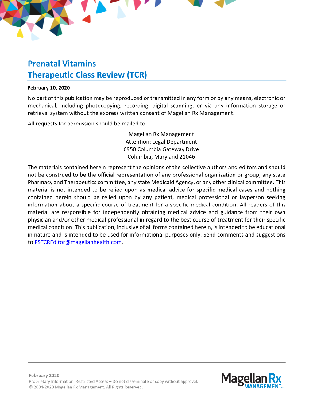 Prenatal Vitamins Therapeutic Class Review (TCR)