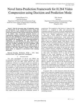 Novel Intra-Prediction Framework for H.264 Video Compression Using Decision and Prediction Mode