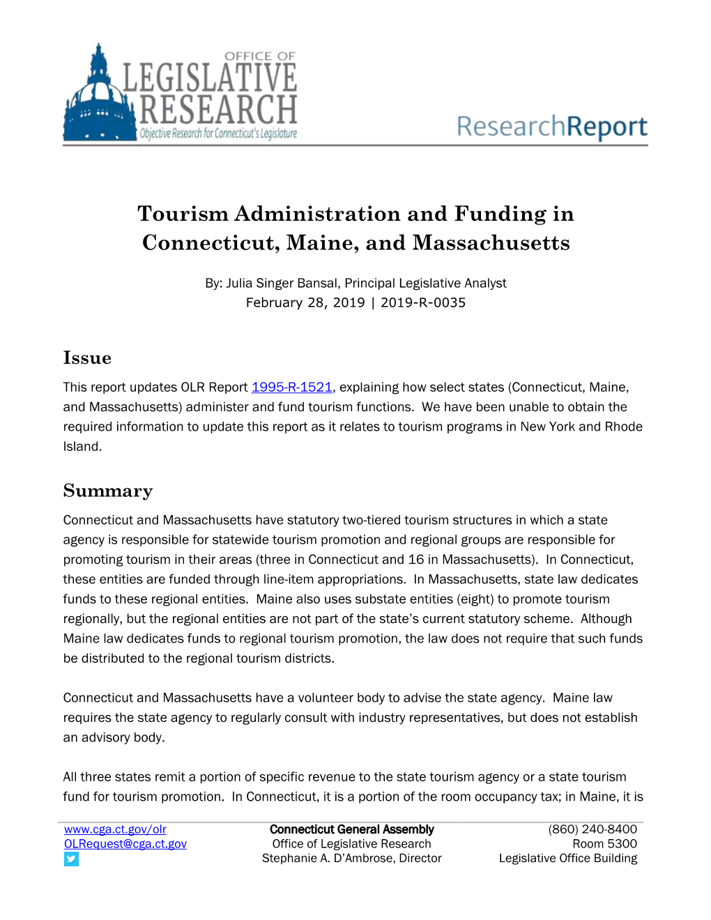 Tourism Administration and Funding in Connecticut, Maine, and Massachusetts