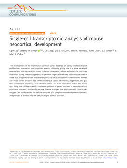 Single-Cell Transcriptomic Analysis of Mouse Neocortical Development