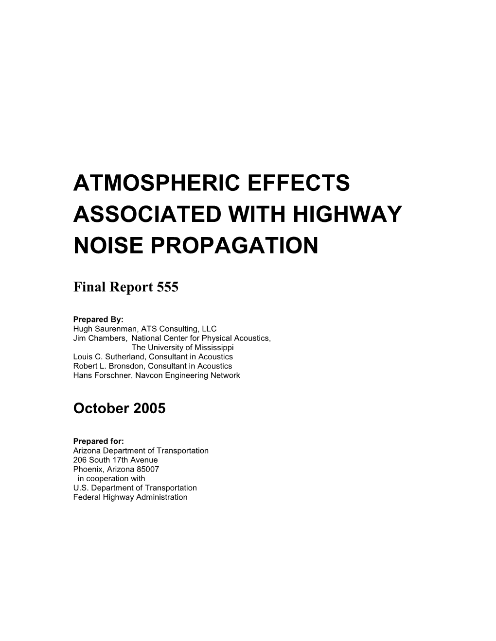 SPR-555: Atmospheric Effects Associated with Highway Noise Propagation