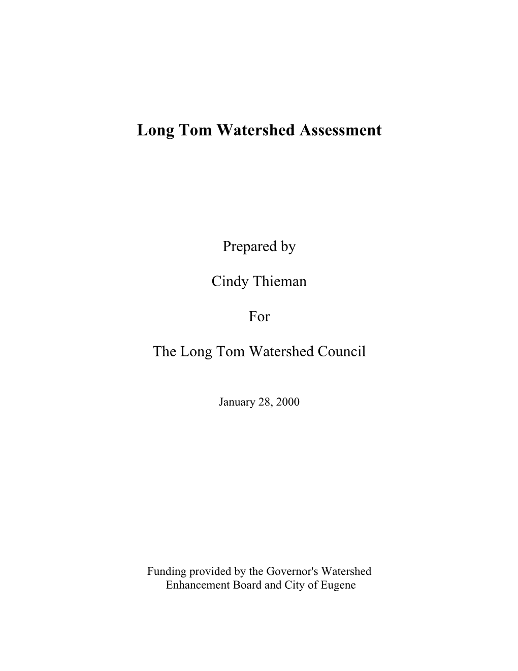 Long Tom Watershed Assessment