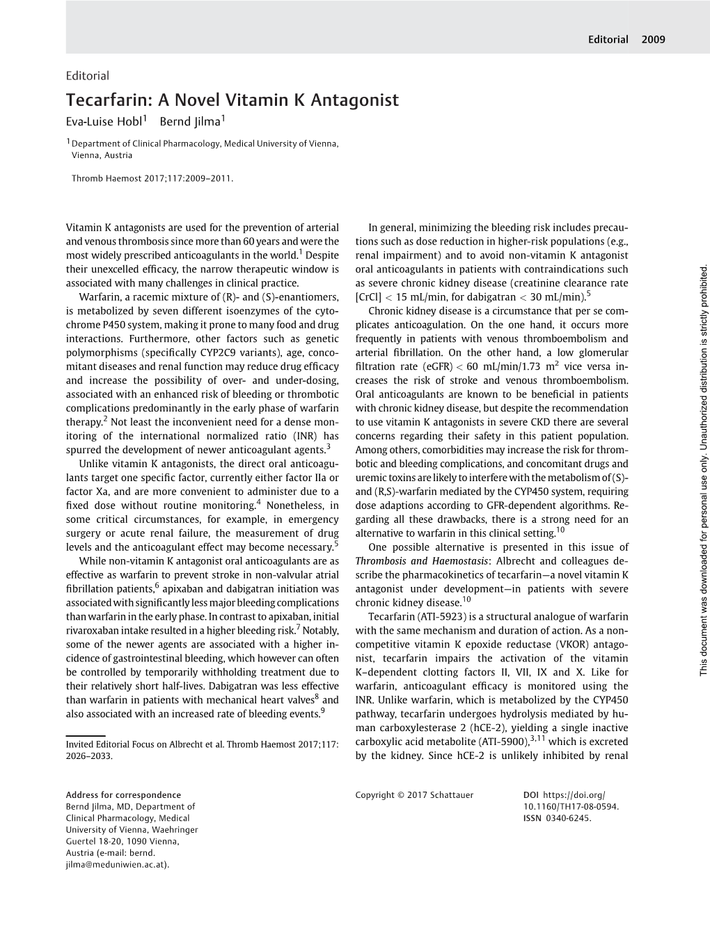 A Novel Vitamin K Antagonist Eva-Luise Hobl1 Bernd Jilma1