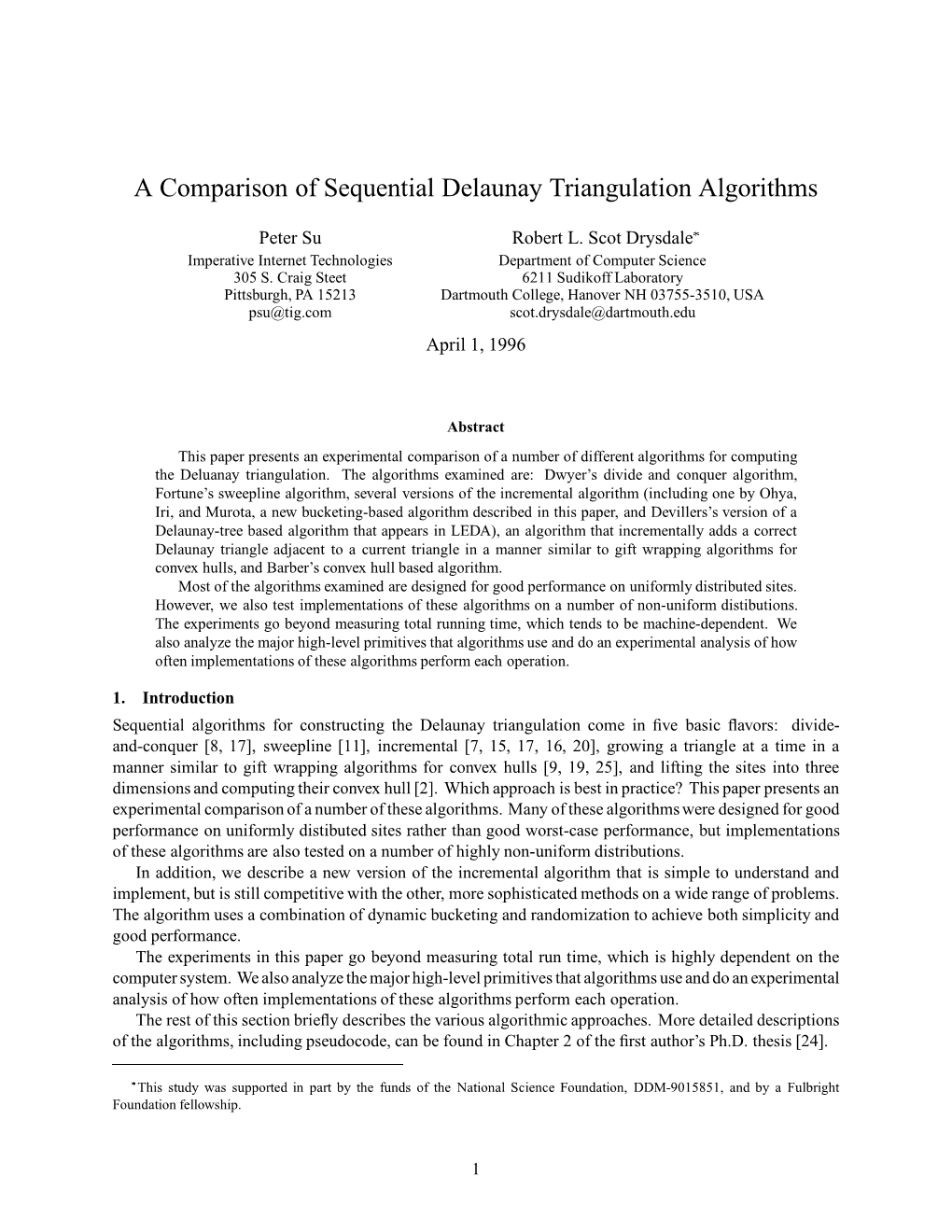 A Comparison of Sequential Delaunay Triangulation Algorithms