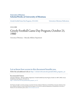 Grizzly Football Game Day Program, October 25, 1980 University of Montana—Missoula