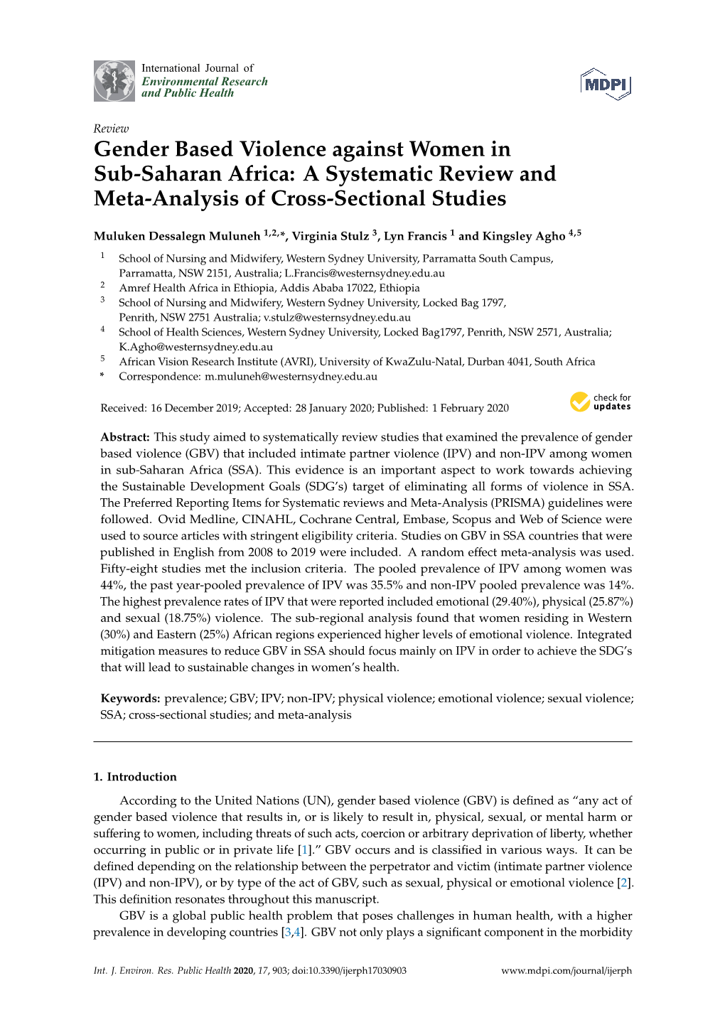 Gender Based Violence Against Women in Sub-Saharan Africa: a Systematic Review and Meta-Analysis of Cross-Sectional Studies