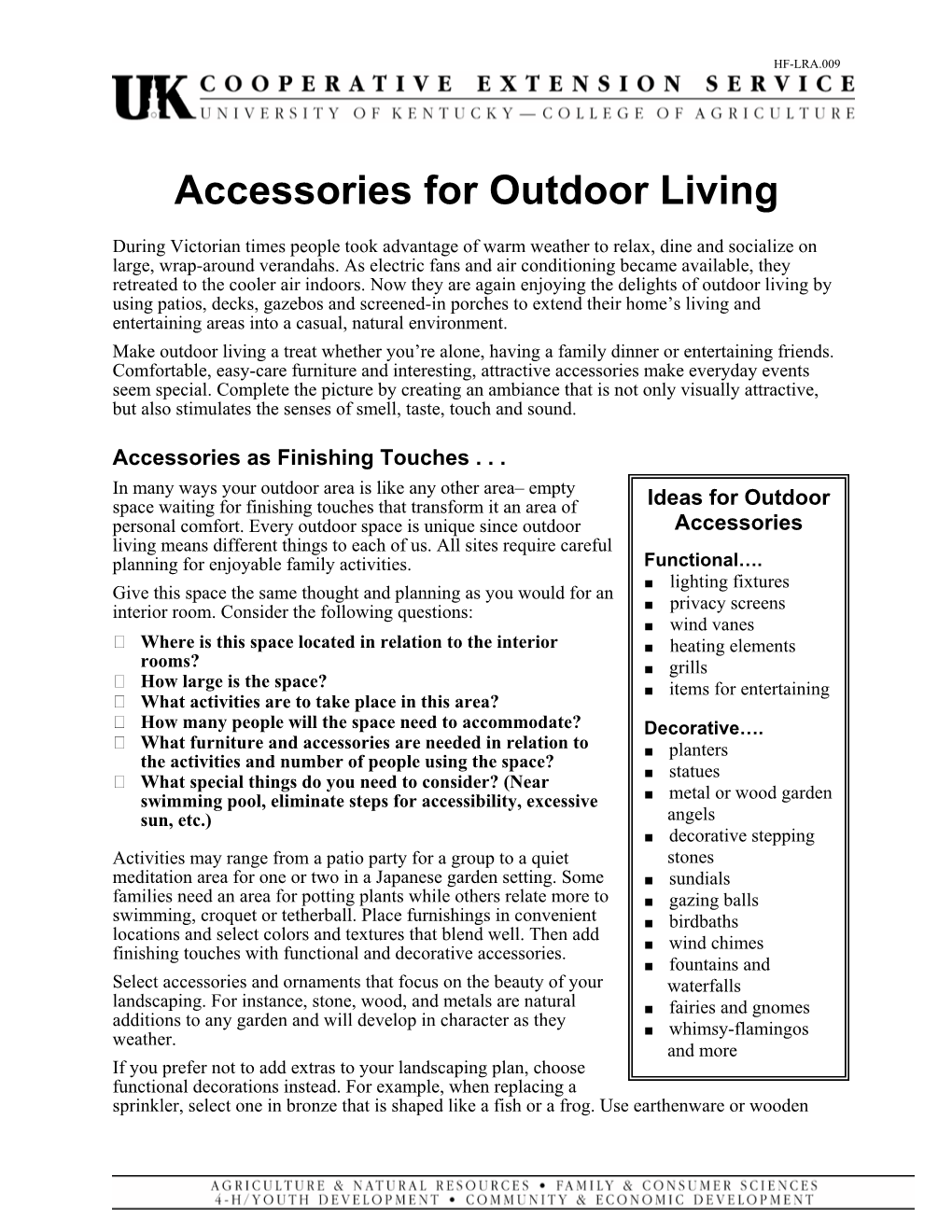 Accessories for Outdoor Living