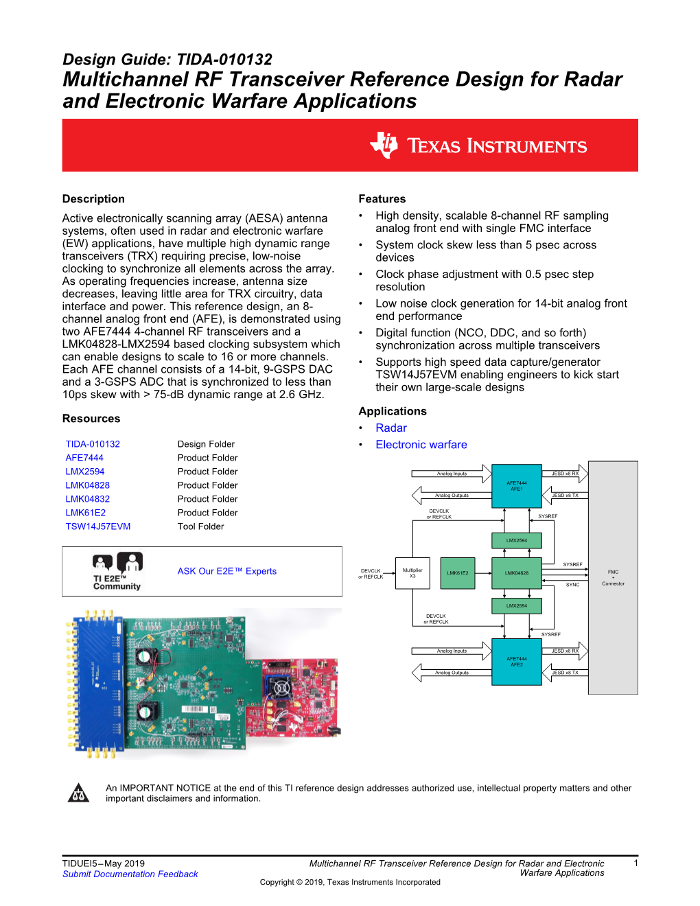 Multichannel RF Transceiver Reference Design for Radar and Electronic Warfare Applications