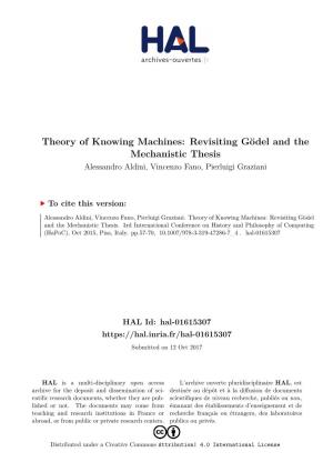 Revisiting Gödel and the Mechanistic Thesis Alessandro Aldini, Vincenzo Fano, Pierluigi Graziani