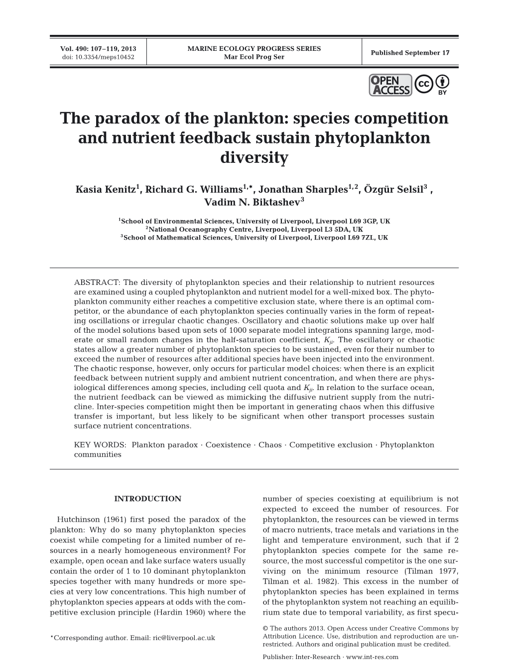 The Paradox of the Plankton: Species Competition and Nutrient Feedback Sustain Phytoplankton Diversity