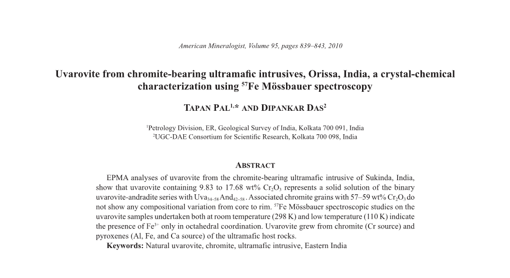 Uvarovite from Chromite-Bearing Ultramafic Intrusives, Orissa, India, a Crystal Chemical Characterization Using 57Fe Mössbau