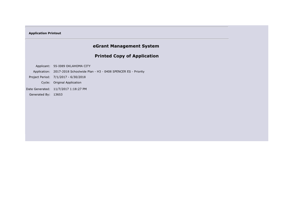 Egrant Management System Printed Copy of Application