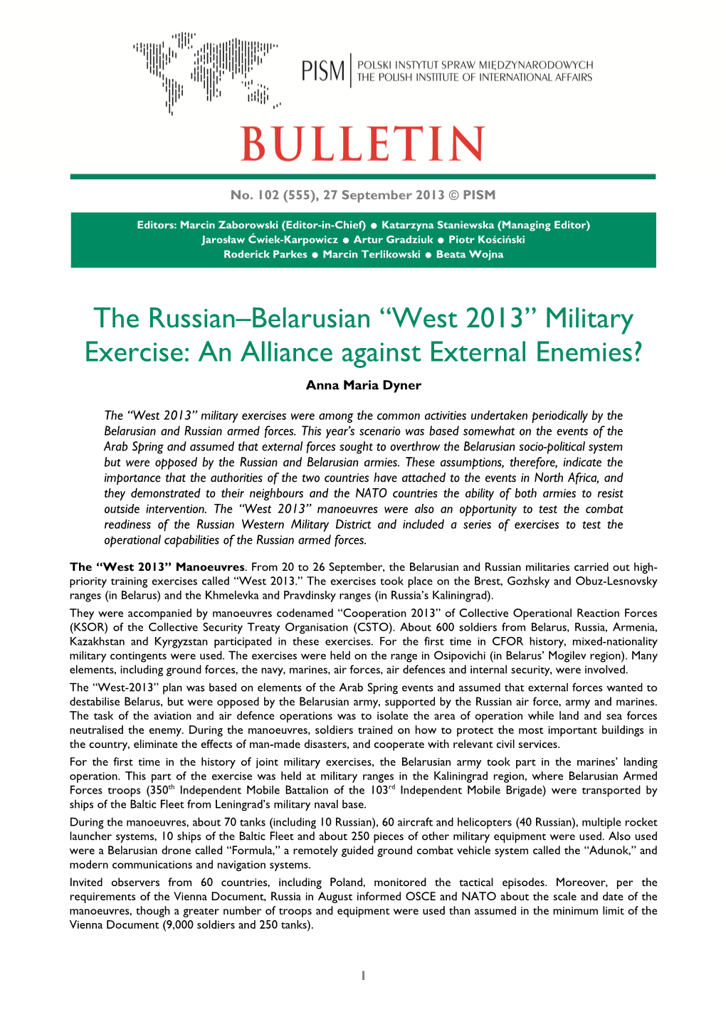 The Russian-Belarusian "West 2013" Military Exercise