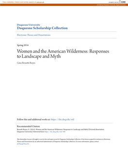 Women and the American Wilderness: Responses to Landscape and Myth Gina Bessetti-Reyes