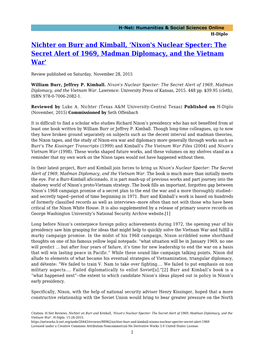 'Nixon's Nuclear Specter: the Secret Alert of 1969, Madman Diplomacy, and the Vietnam War'