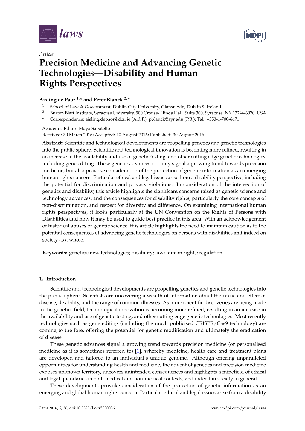 Precision Medicine and Advancing Genetic Technologies—Disability and Human Rights Perspectives