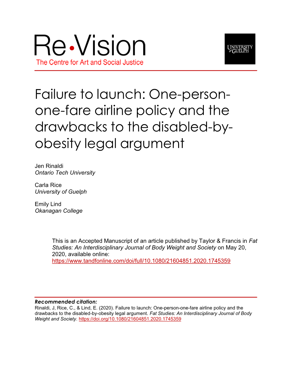 Failure to Launch: One-Person-One-Fare Airline Policy and the Drawbacks to the Disabled-By-Obesity Legal Argument