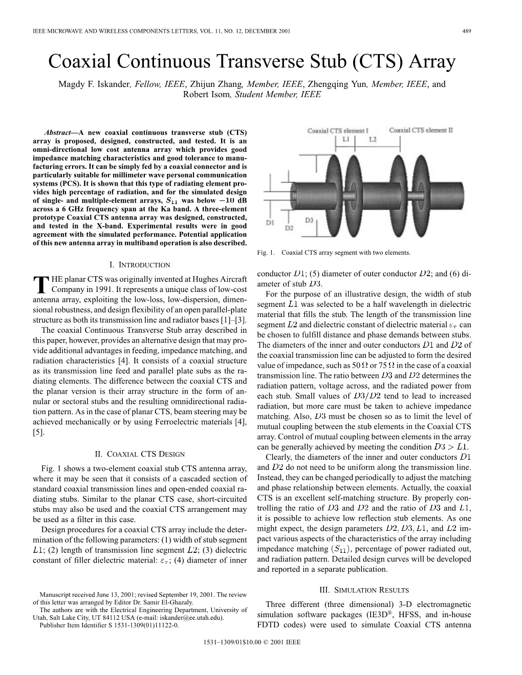 Coaxial Continuous Transverse Stub (CTS) Array Magdy F