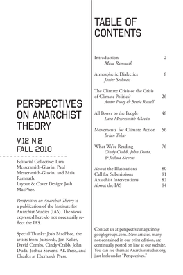 Table of Contents Perspectives on Anarchist Theory