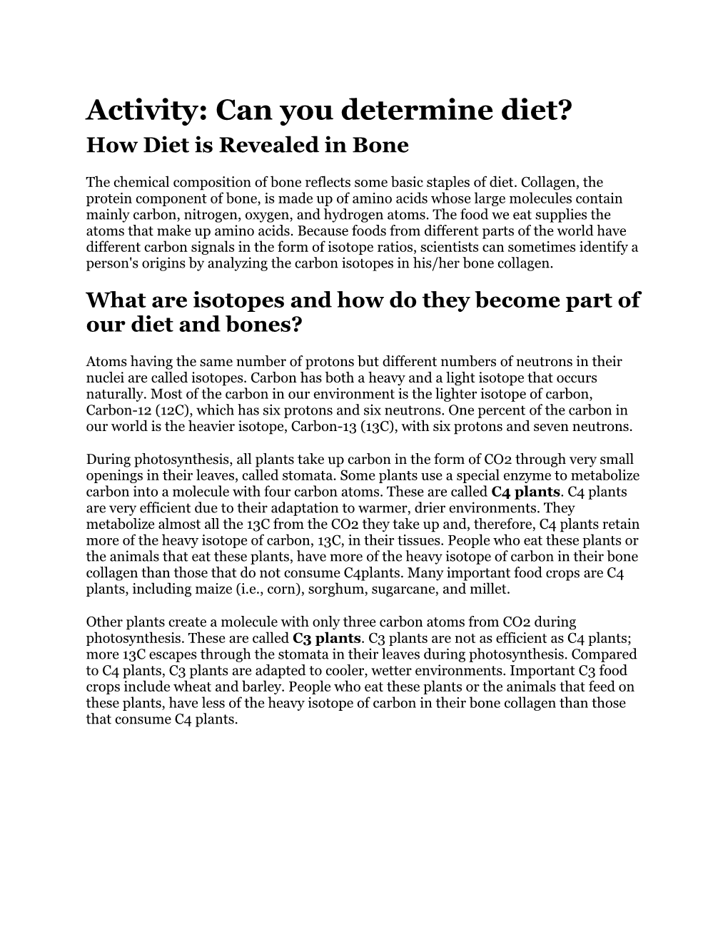 Activity: Can You Determine Diet? How Diet Is Revealed in Bone