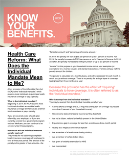 Health Care Reform: What Does the Individual Mandate Mean to Me?