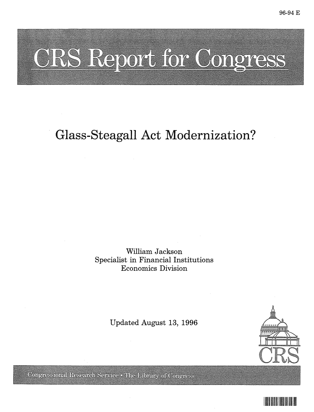 Glass-Steagall Act Modernization?