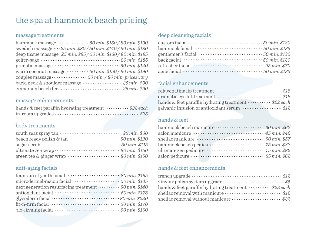 The Spa at Hammock Beach Pricing Massage Treatments Deep Cleansing Facials Hammock Massage 50 Min